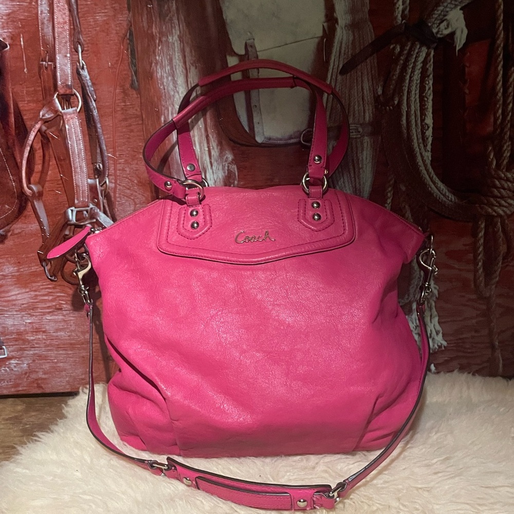 Coach XL Pink Leather Bag with Detachable Strap